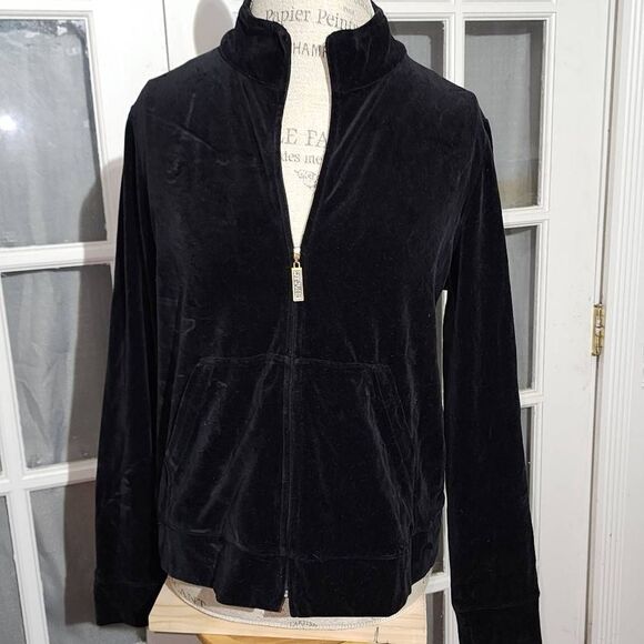 St John Womens Black Velvet Full Zip Jacket Medium - Picture 1 of 6